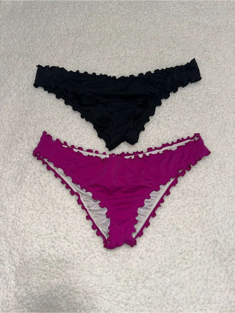 Women’s Bikini Bottoms - Black & Magenta Ruffle Trim (set of 2)